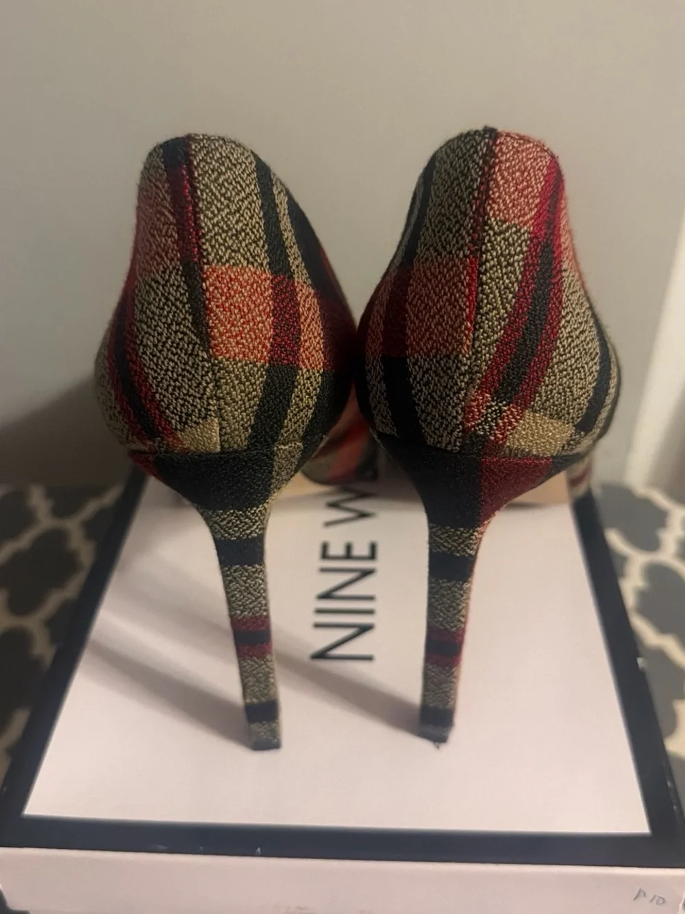 Nine West Plaid Pointed-Toe Pumps in Red and Tan